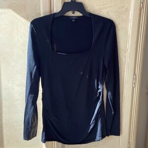 Ann Taylor black knit long sleeved top with square neck.  SZ L EUC